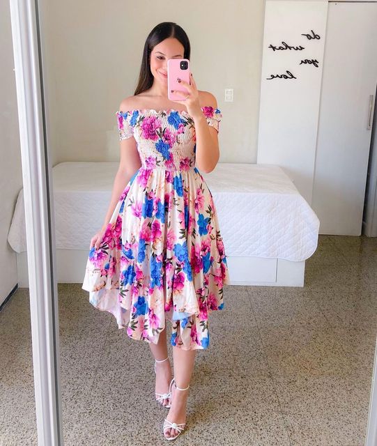 Off Shoulder Flower Print Dress