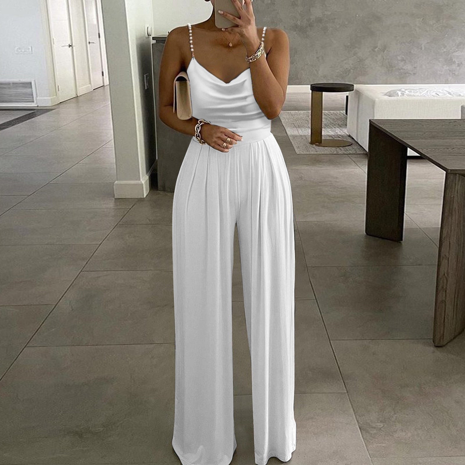 Elegant Pearl Sling Top Jumpsuit