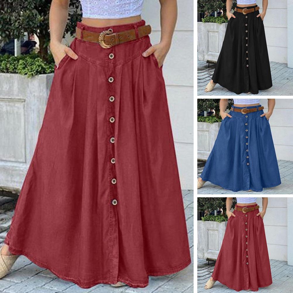 Elegant High Waist Button Maxi Skirt