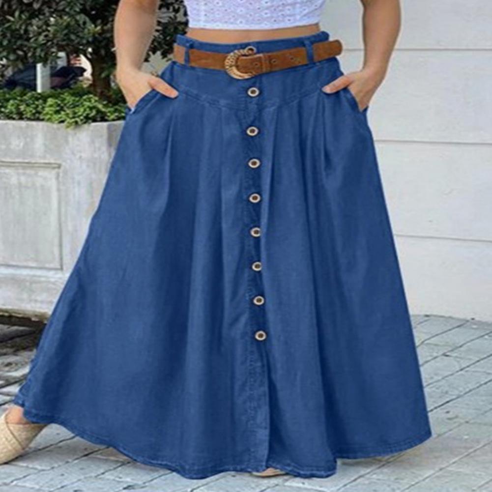 Elegant High Waist Button Maxi Skirt