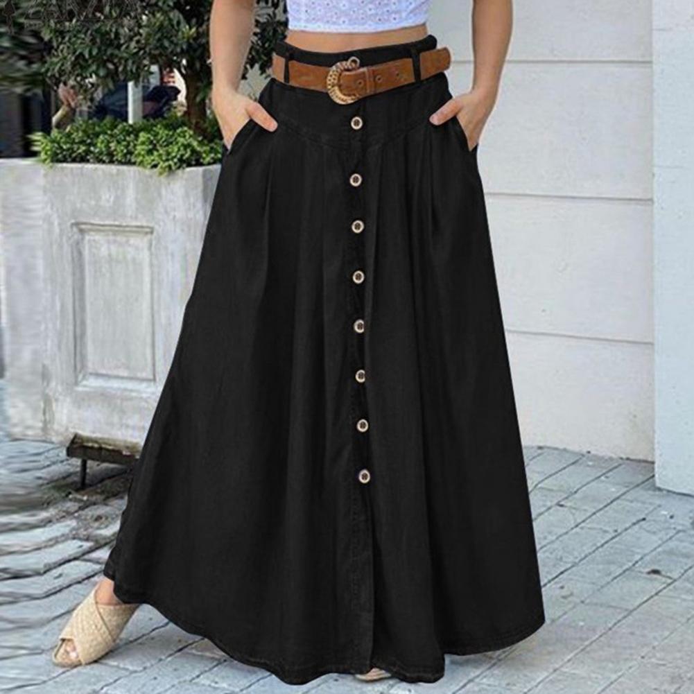 Elegant High Waist Button Maxi Skirt