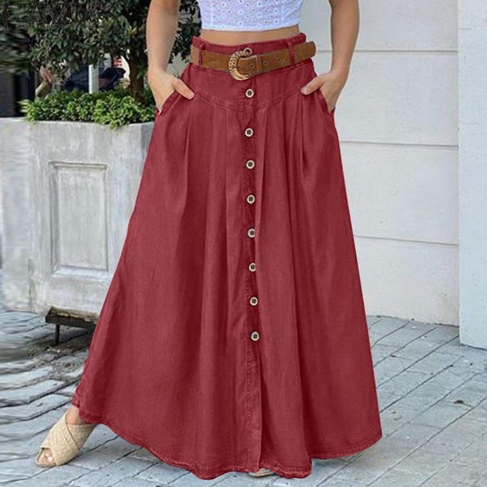 Elegant High Waist Button Maxi Skirt