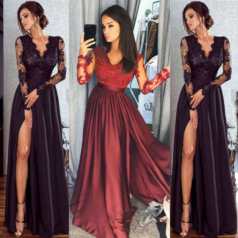 Elegant Lace V-neck Long Sleeve Dress