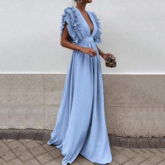 Ruffle Short Sleeve Maxi Dress