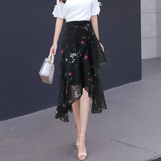 Print Chiffon Ruffles Floral Skirt