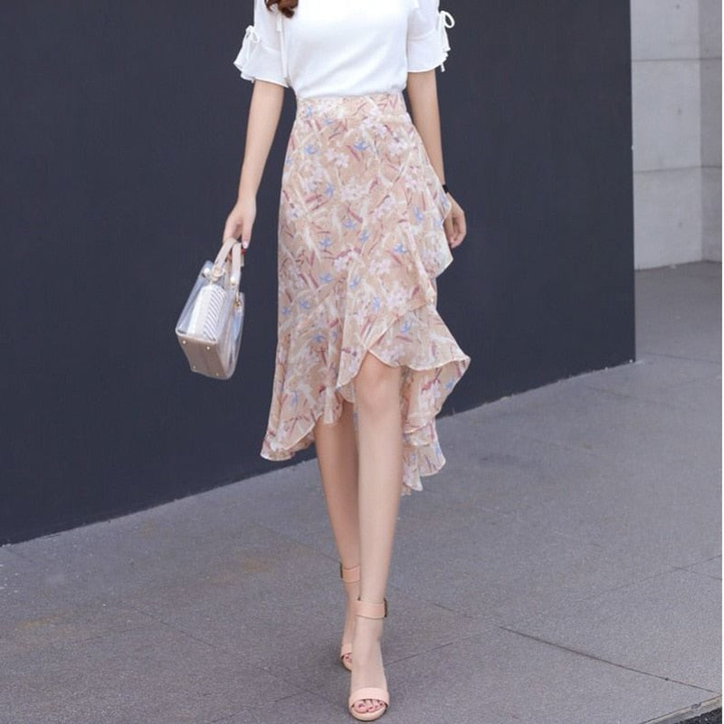 Print Chiffon Ruffles Floral Skirt