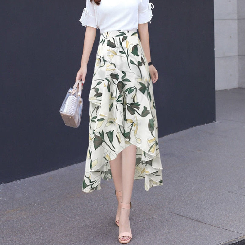 Print Chiffon Ruffles Floral Skirt