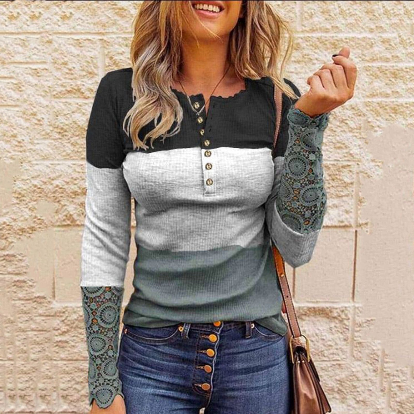 Casual Lace Button Blouse