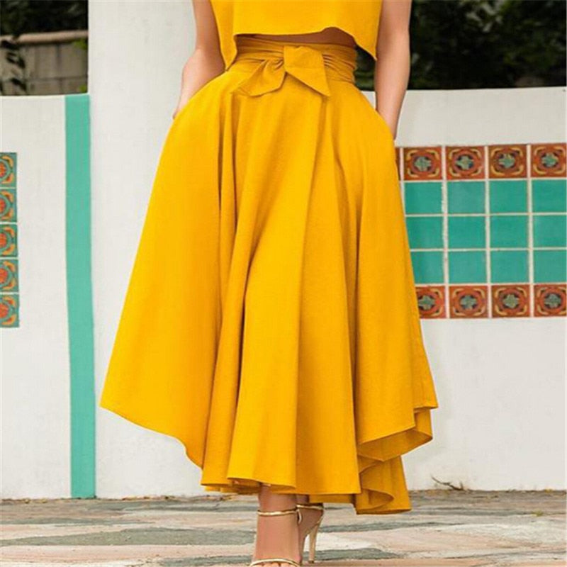 Bandage Pleated High Waist Skirts