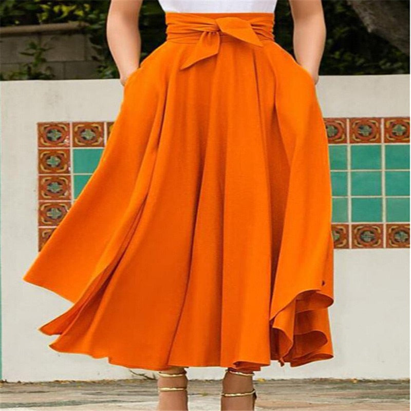 Bandage Pleated High Waist Skirts