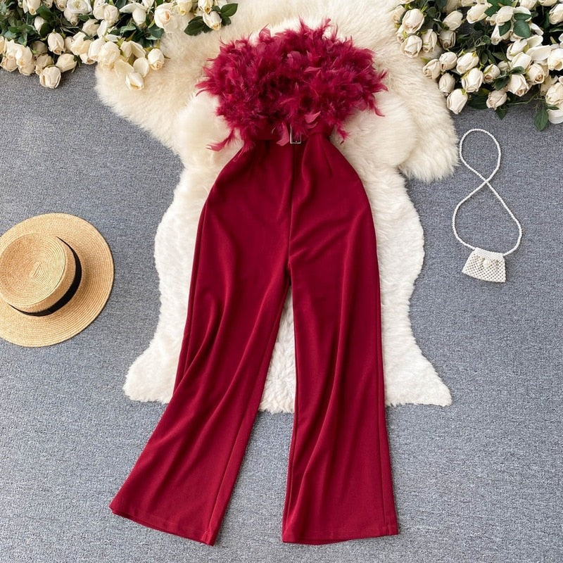 Casual Feathers Jumpsuit