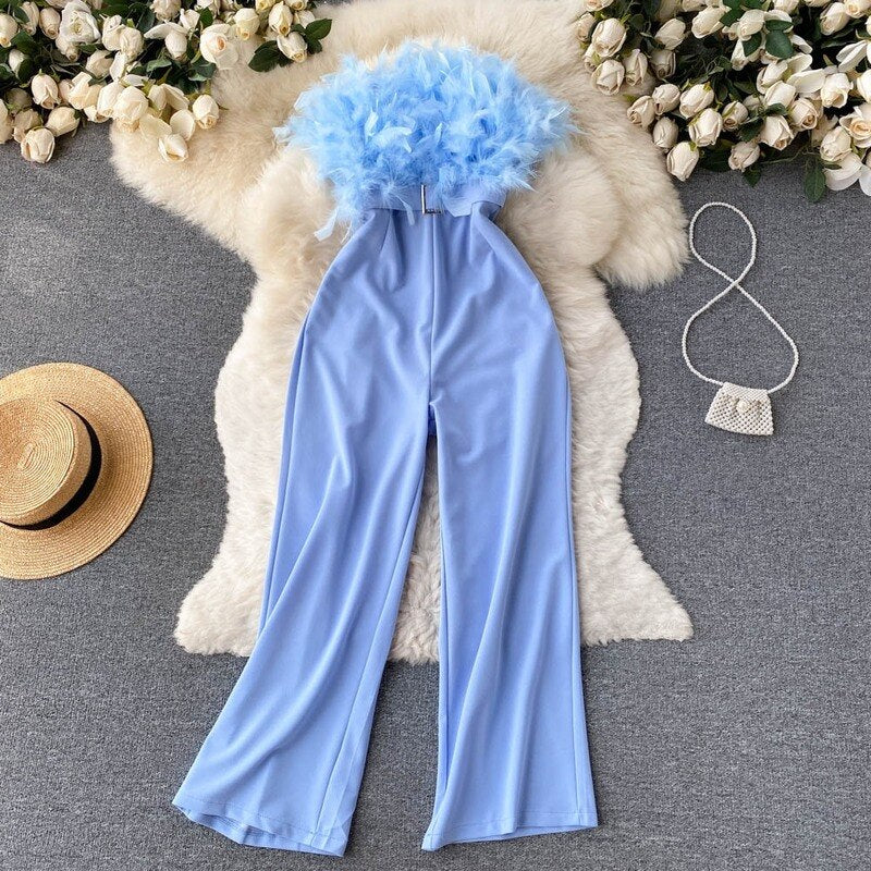 Casual Feathers Jumpsuit