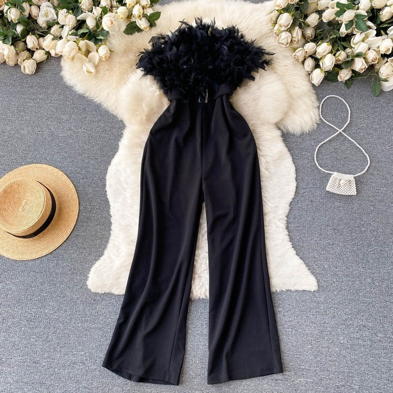 Casual Feathers Jumpsuit