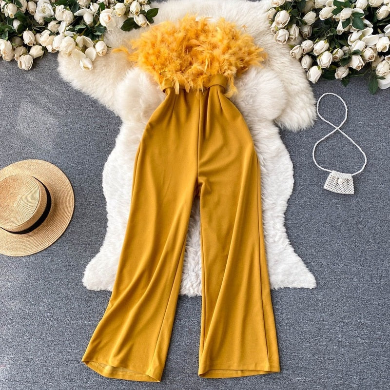 Casual Feathers Jumpsuit