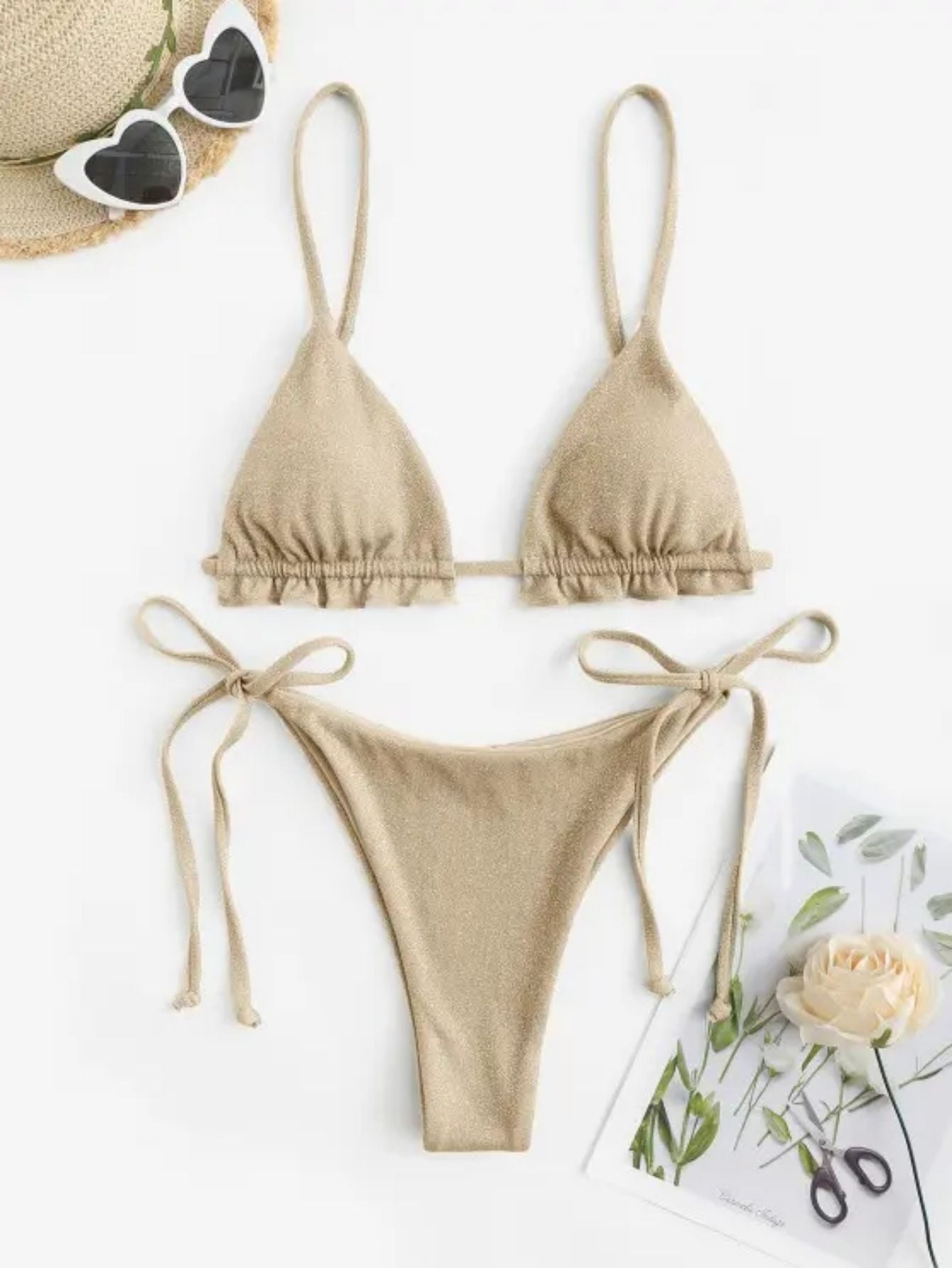Ruched Spaghetti Strap Vintage Bathing Suit