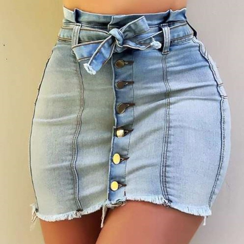 High Waist Lace Up Jeans Skirts