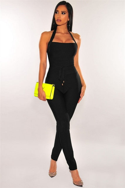 Turtleneck Neck Bandage Jumpsuit