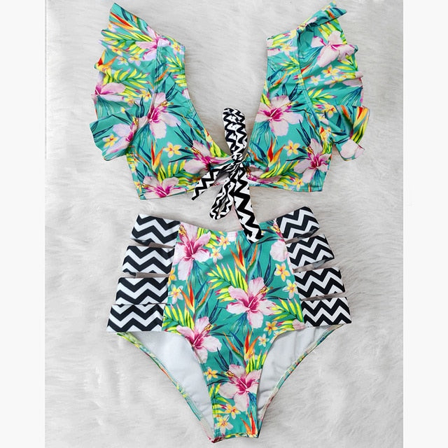 High Waist Bikini Ruffle Swimwear