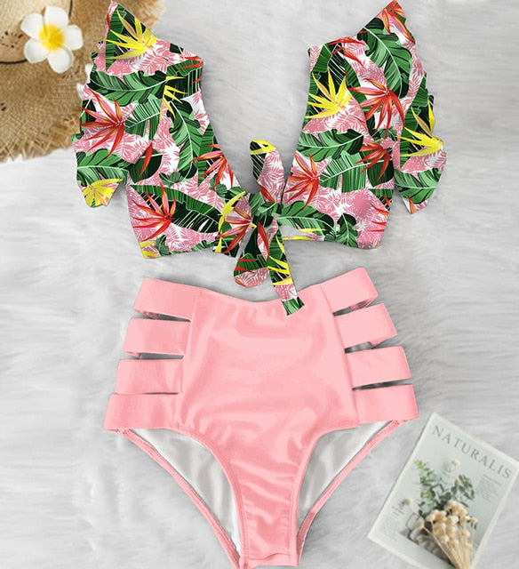 High Waist Bikini Ruffle Swimwear