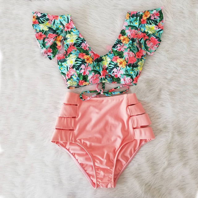 High Waist Bikini Ruffle Swimwear