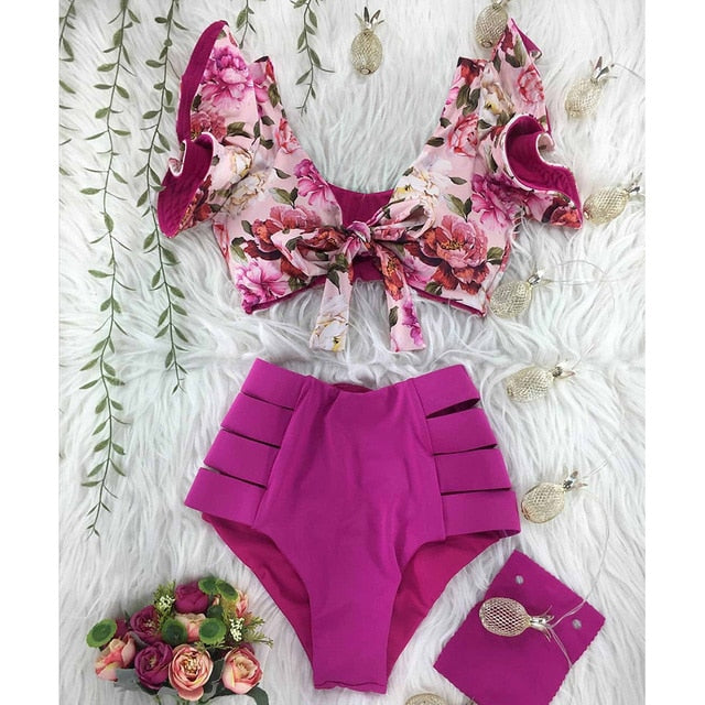 High Waist Bikini Ruffle Swimwear