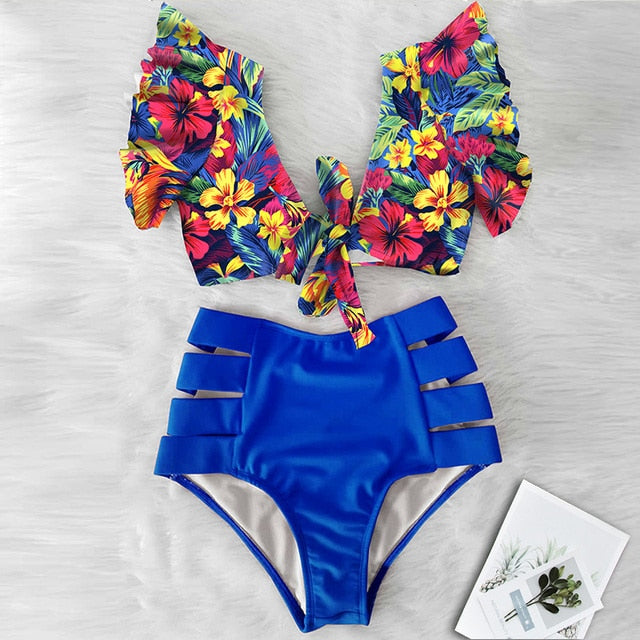 High Waist Bikini Ruffle Swimwear