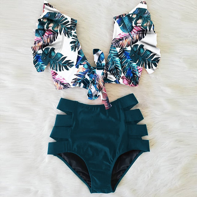 High Waist Bikini Ruffle Swimwear