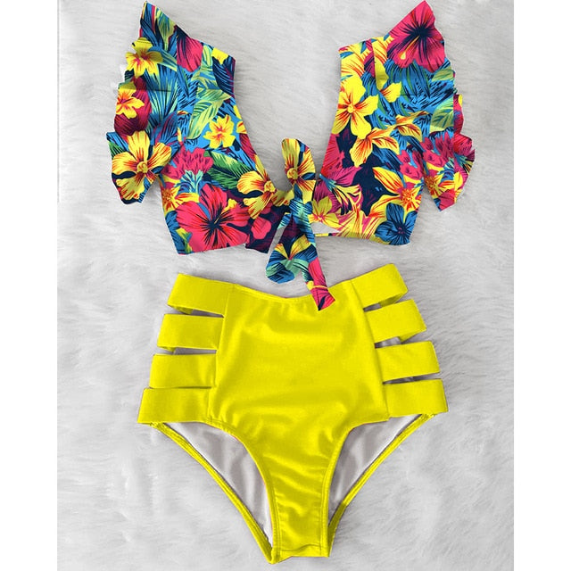 High Waist Bikini Ruffle Swimwear