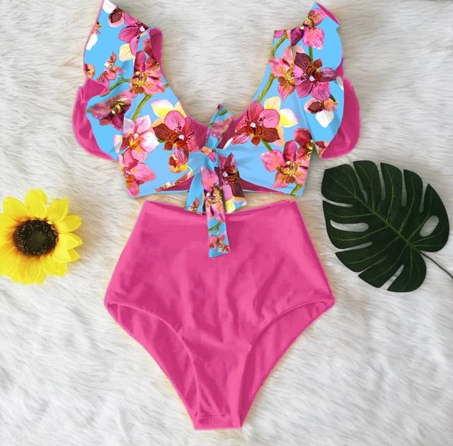 High Waist Bikini Ruffle Swimwear