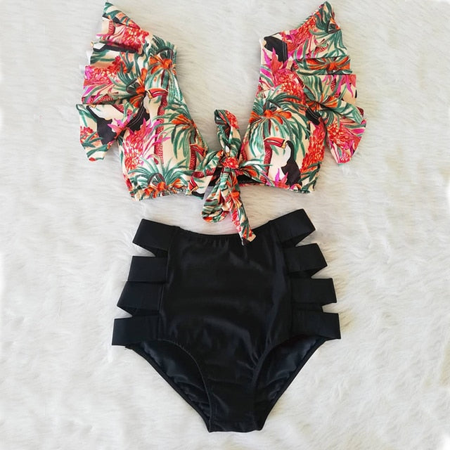 High Waist Bikini Ruffle Swimwear