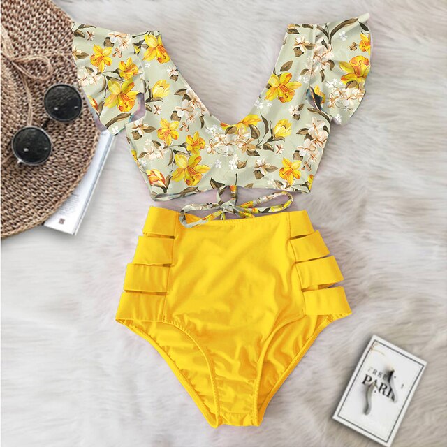 High Waist Bikini Ruffle Swimwear