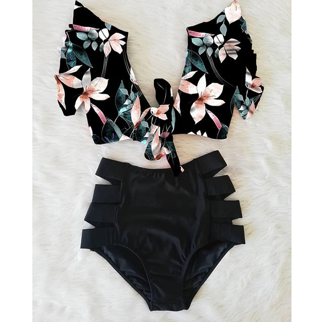 High Waist Bikini Ruffle Swimwear