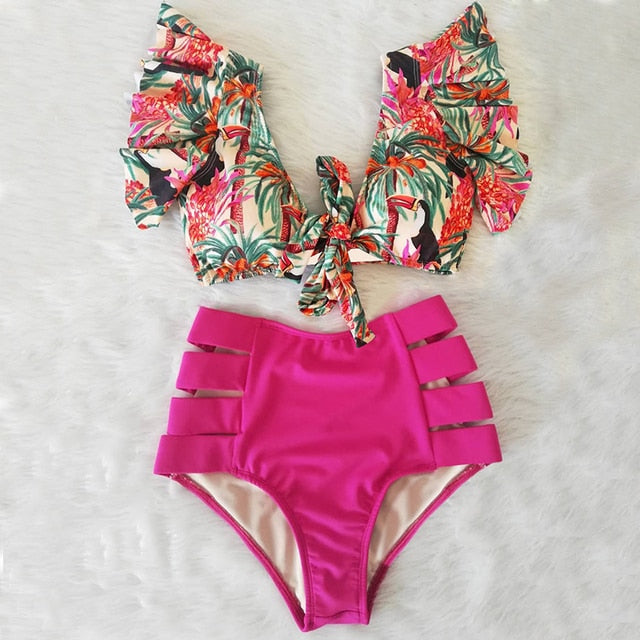 High Waist Bikini Ruffle Swimwear