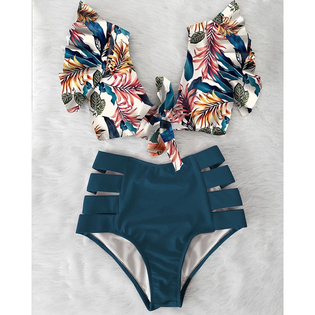 High Waist Bikini Ruffle Swimwear