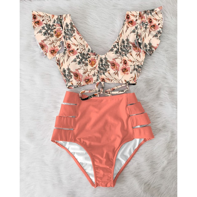 High Waist Bikini Ruffle Swimwear