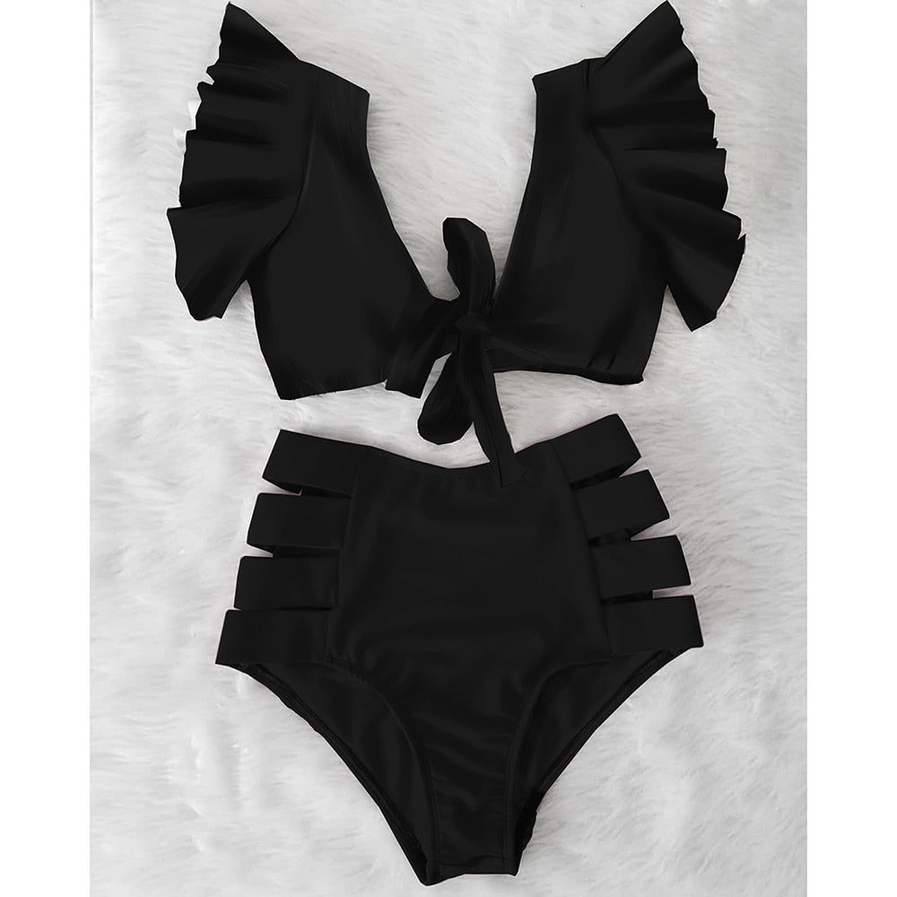 High Waist Bikini Ruffle Swimwear