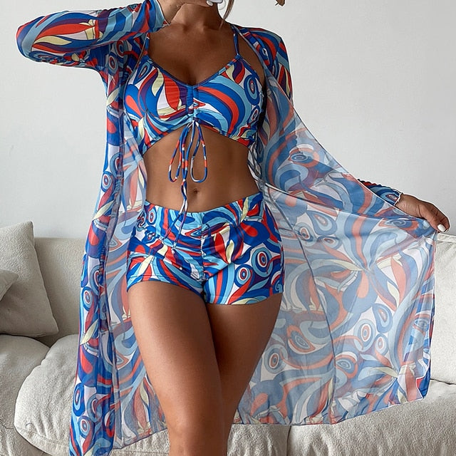 High Waist Long Sleeve Push Up Swimwear