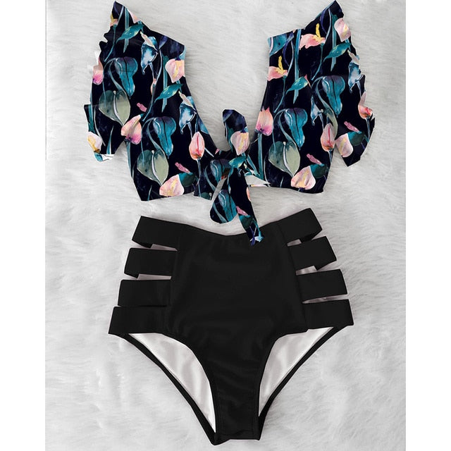 High Waist Ruffled Bikini Set