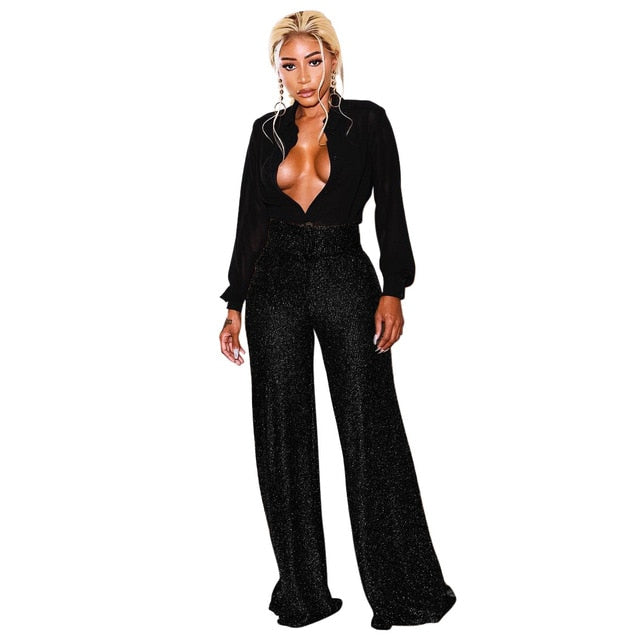 High Waist Sequin Flared Wide leg Pants