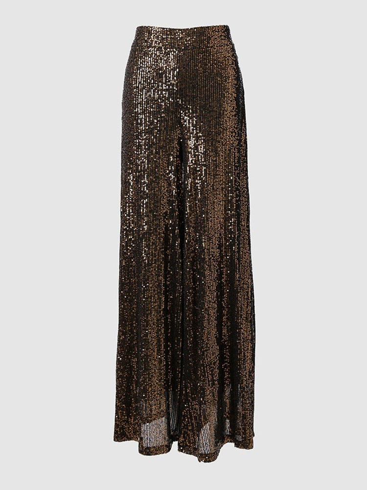 High Waist Sequin Flared Wide leg Pants