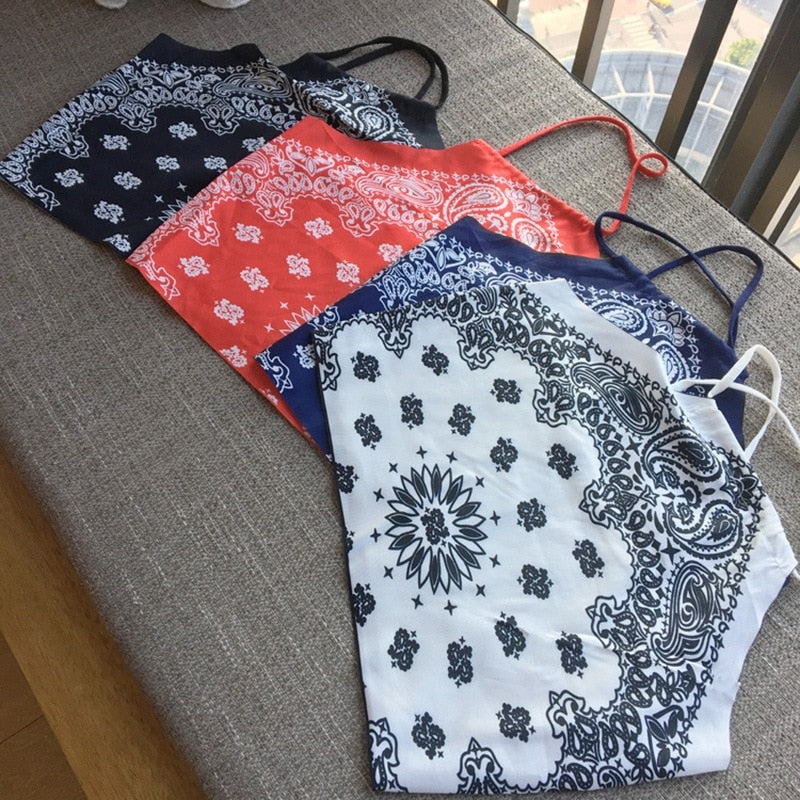 Casual Print Sleeveless Backless Bandana Tank Top