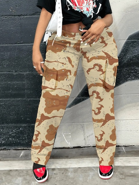 Camo Print Side Pocket Pants