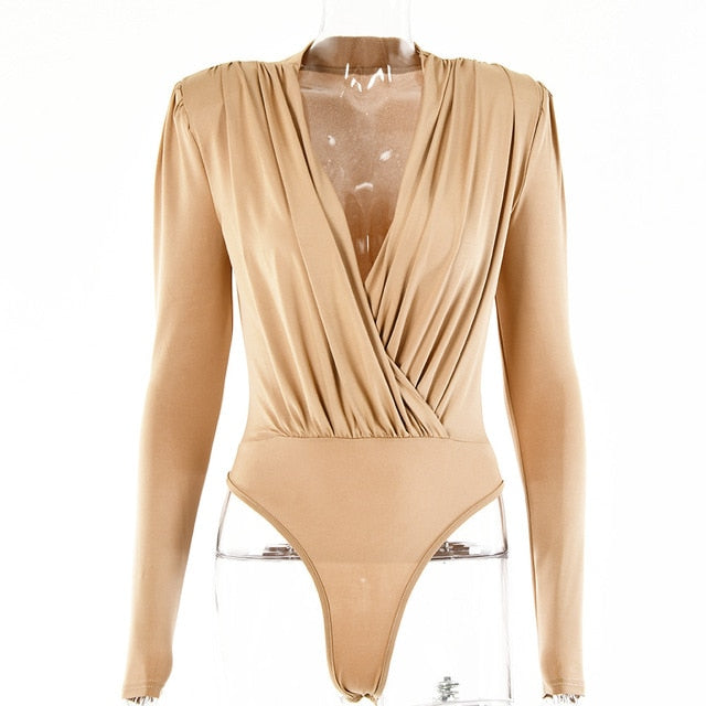 Mature Style V-neck Long-sleeved Bottoming Bodysuit