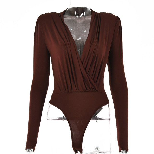 Mature Style V-neck Long-sleeved Bottoming Bodysuit