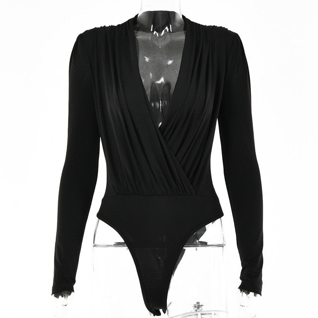 Mature Style V-neck Long-sleeved Bottoming Bodysuit