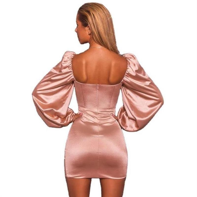 Satin Long Sleeve Top Pleated Sequins Mini Dress