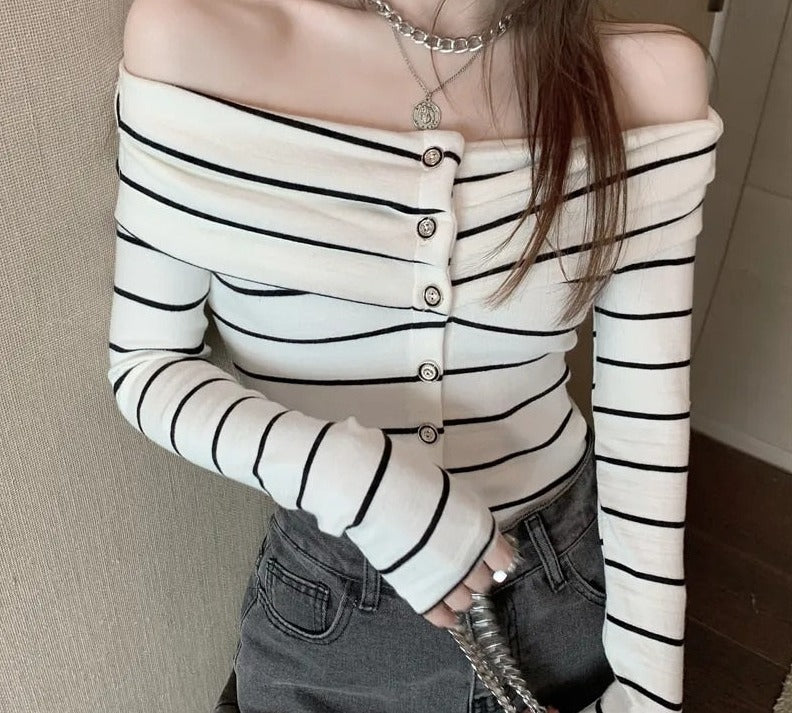 Off Shoulder Striped Blouse