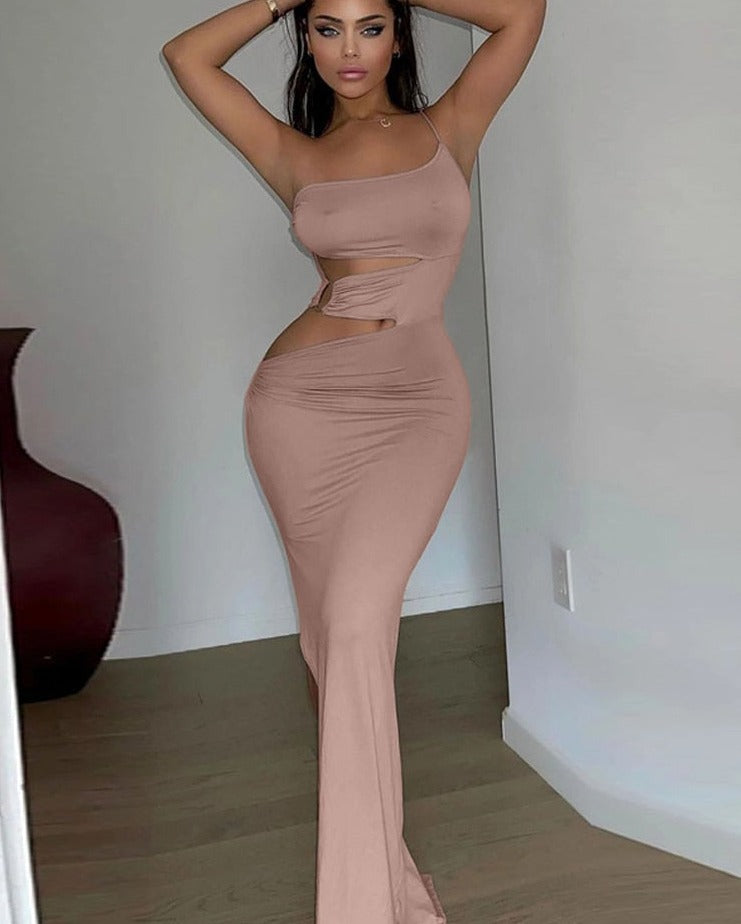 One Shoulder Cut Out Bodycon Maxi Dress