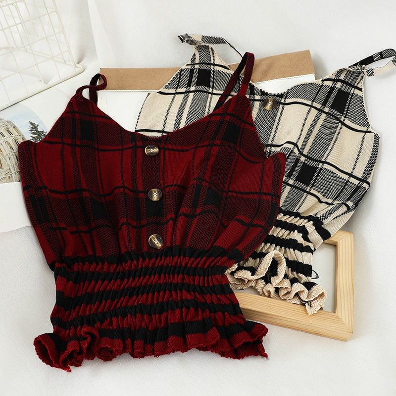 Plaid Spaghetti Strap Cropped Top