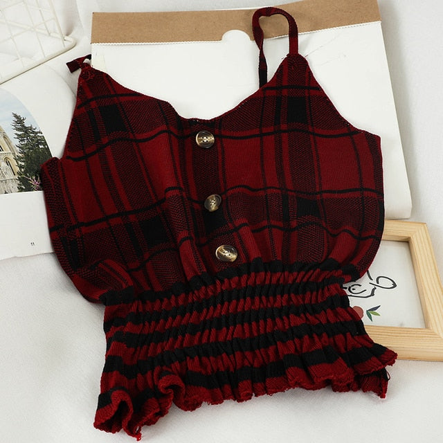 Plaid Spaghetti Strap Cropped Top